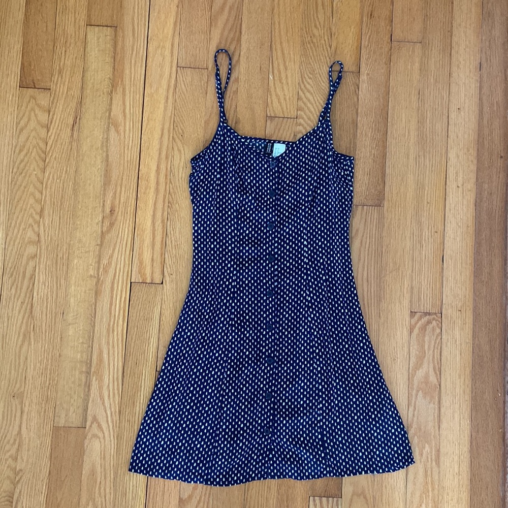 Divided Navy Blue/ White Adjustable Strap Sundress